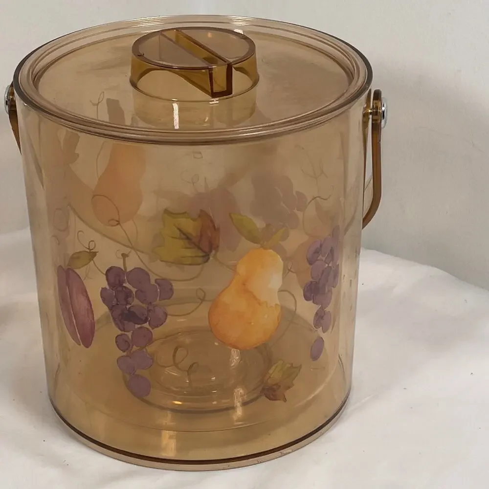 Vintage Lucite Acrylic Ice Bucket Tutti Fruitti Design Grapes Pears Plums MCM